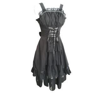 Coquette whimsigoth black midi dress tiered ruffled laced Lolita corsette XS/S